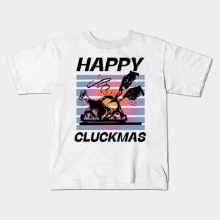 Happy Cluckmas Merry Christmas Thanksgiving Funny Retro Turkey Dinner Kids T-Shirt